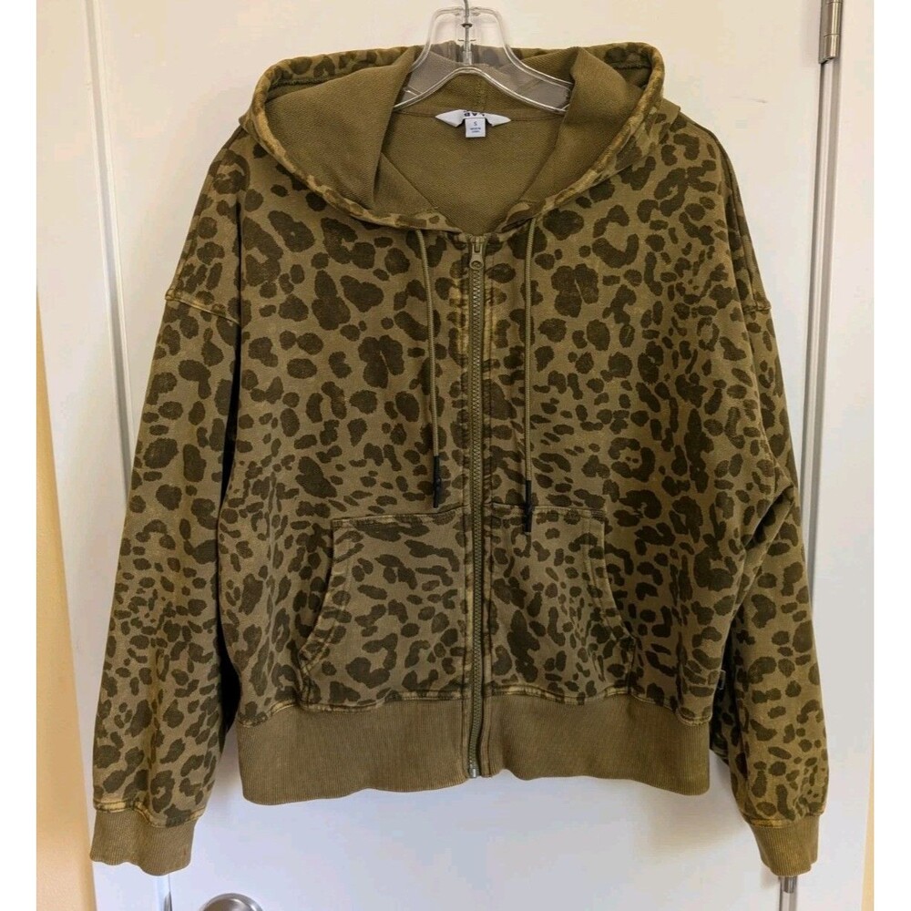 JoyLab Leopard Print Zip Up Crop Hoodie Sweatshirt S Athletic Athleisure Lounge